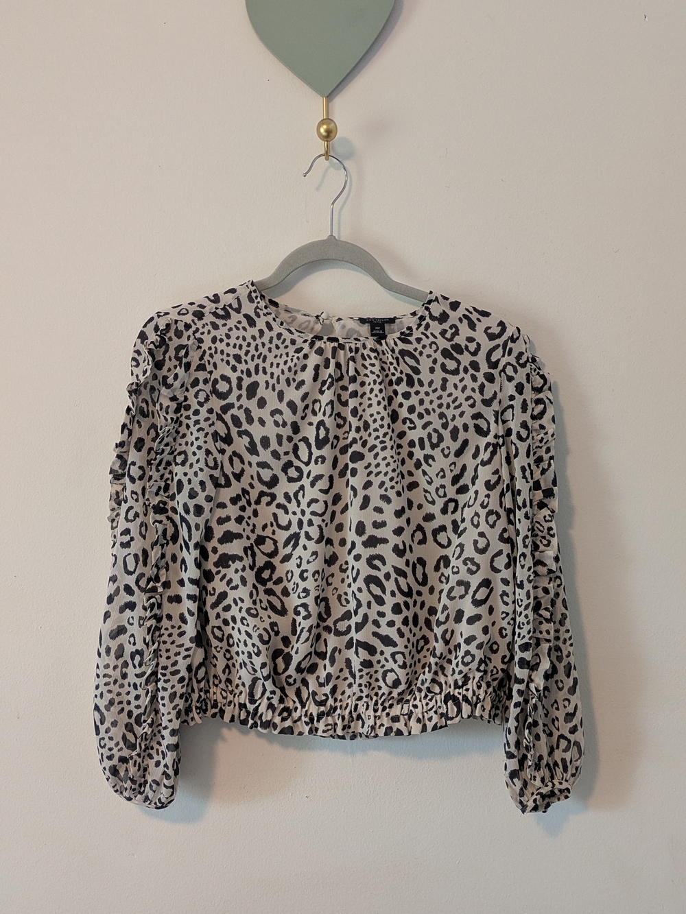 Ann Taylor Leopard Print Long Sleeve Blouse - Cream & Black